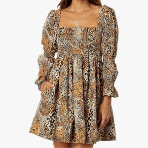 Lilly Pulitzer Tan and Black Pleated Ruffled A-line Dress